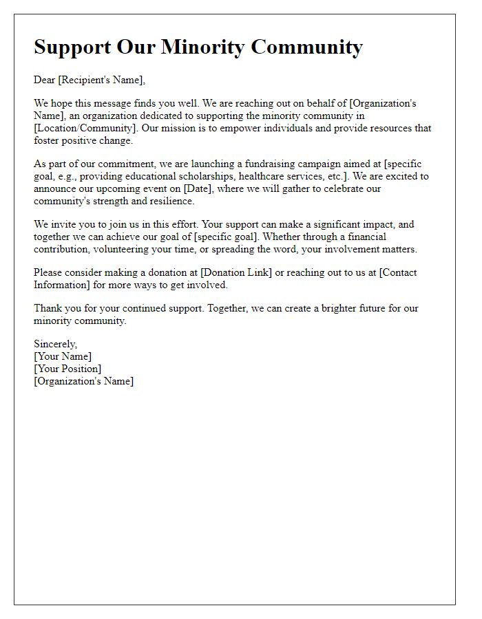 Letter template of outreach for minority group fundraising campaigns