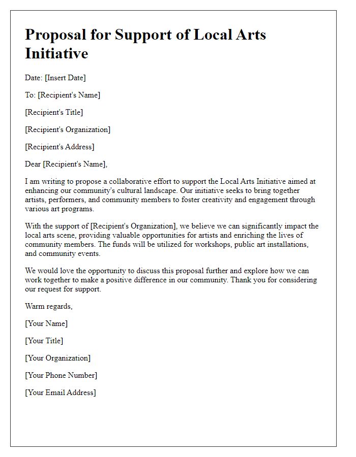 Letter template of proposal for local arts initiative support