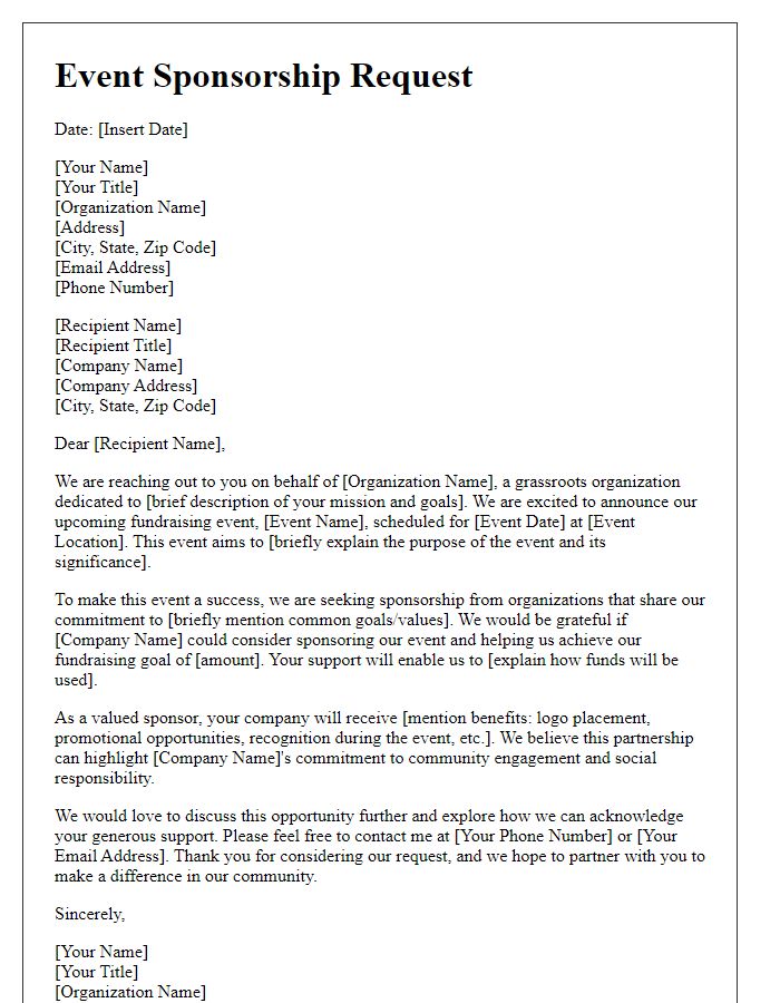 Letter template of event sponsorship request for grassroots organization fundraising