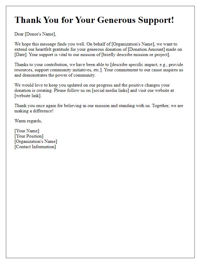 Letter template of thank-you notes for grassroots organization fundraising donors