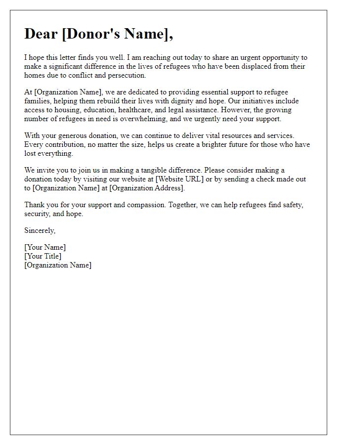 Letter template of fundraising appeal for refugee support initiatives