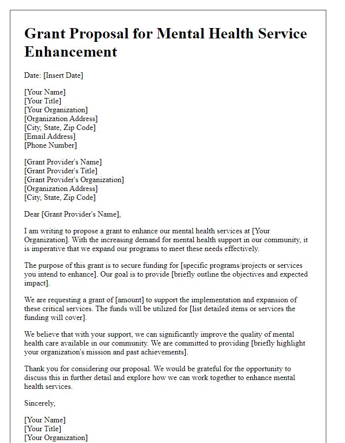 Letter template of grant proposal for mental health service enhancement funds.