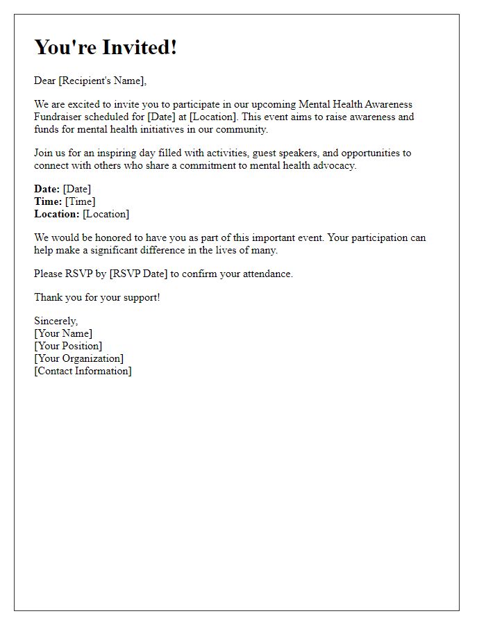 Letter template of invitation to participate in mental health awareness fundraiser.