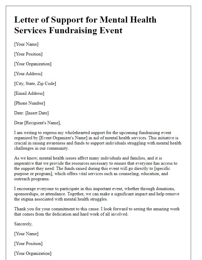 Letter template of support for mental health services fundraising event.