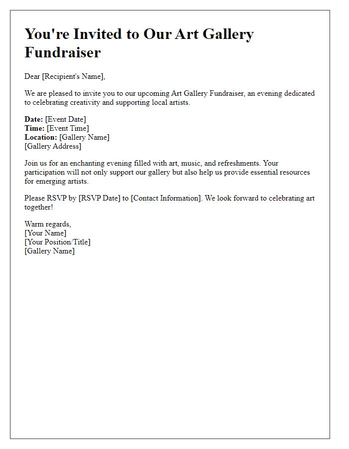 Letter template of invitation to art gallery fundraiser event.