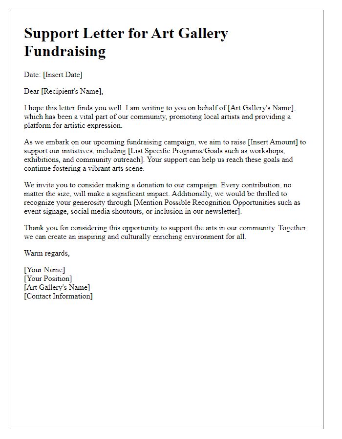 Letter template of support for art gallery fundraising.