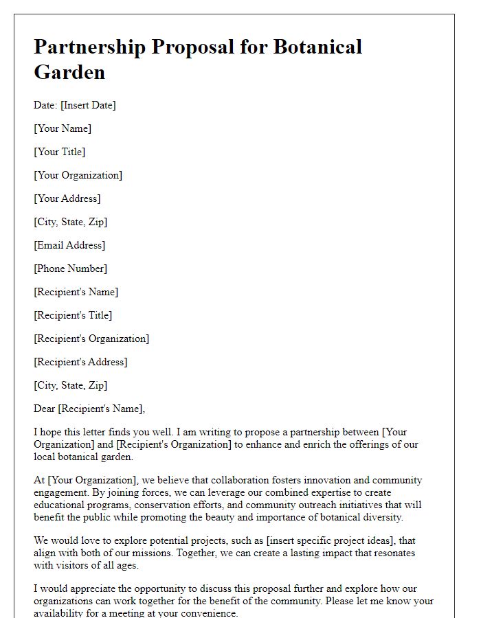 Letter template of partnership proposal for botanical garden