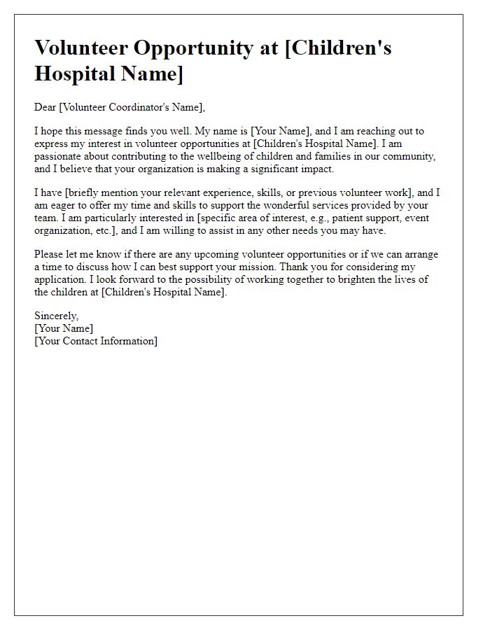 Letter template of outreach for children's hospital volunteer opportunities