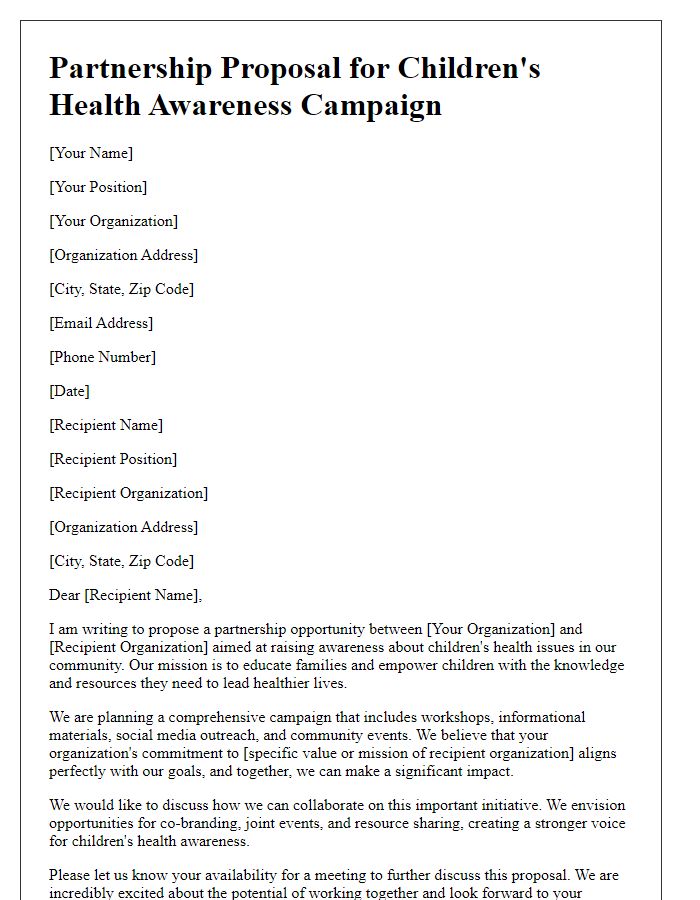 Letter template of partnership proposal for children's health awareness campaign