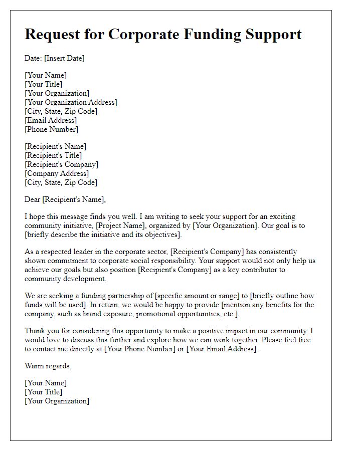 Letter template of request for corporate funding support for community initiatives