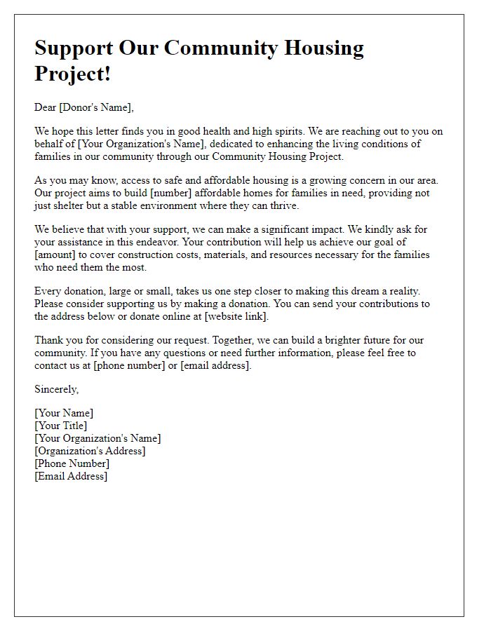 Letter template of donation solicitation for community housing project