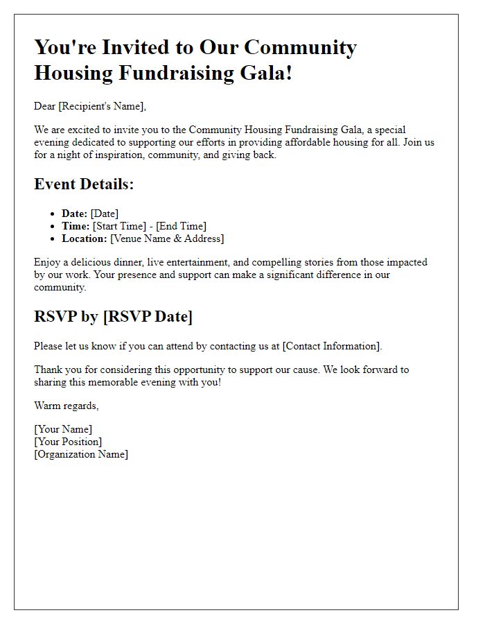 Letter template of event invitation for community housing fundraising gala