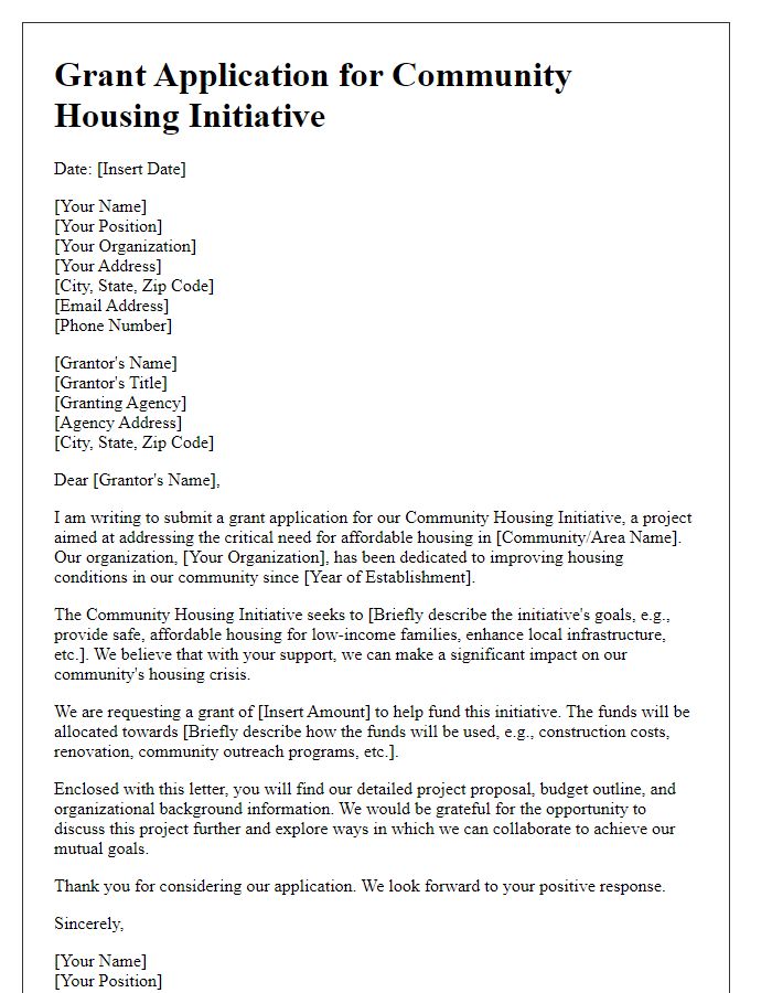 Letter template of grant application for community housing initiative