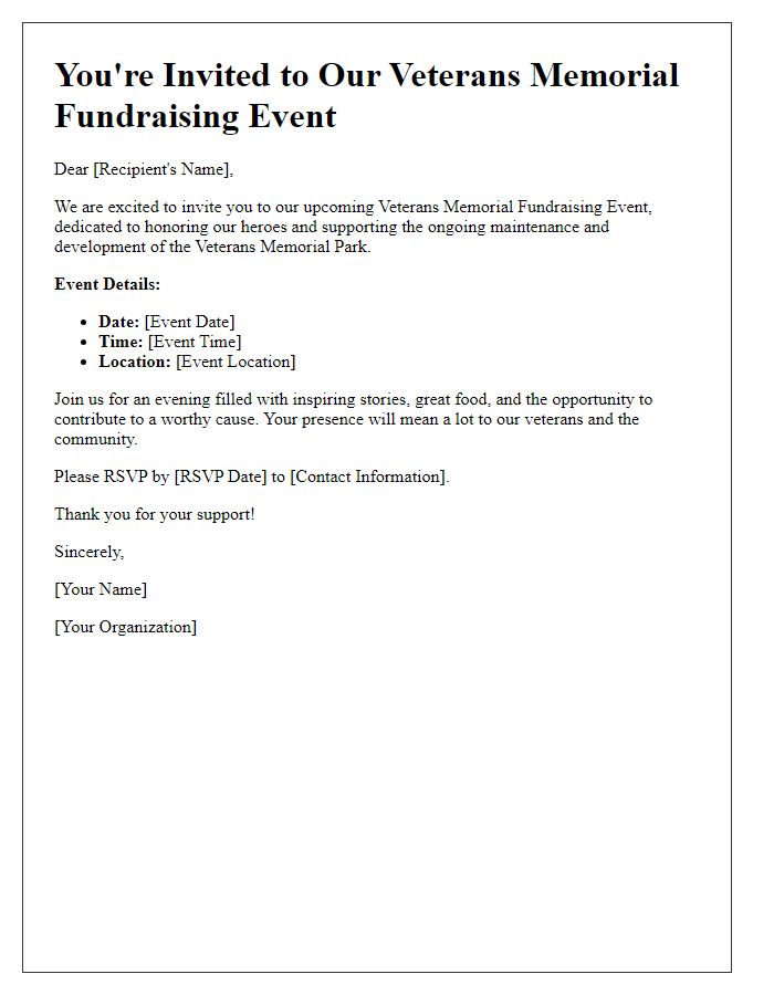 Letter template of invitation for veterans memorial fundraising event