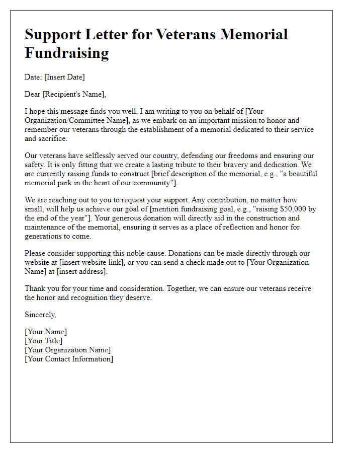 Letter template of support for veterans memorial fundraising