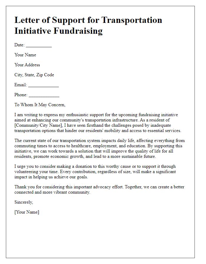 Letter template of support for transportation initiative fundraising