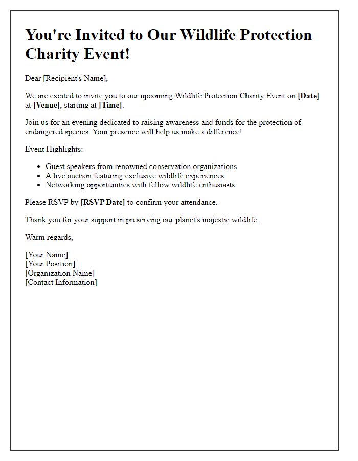 Letter template of invitation for wildlife protection charity event.