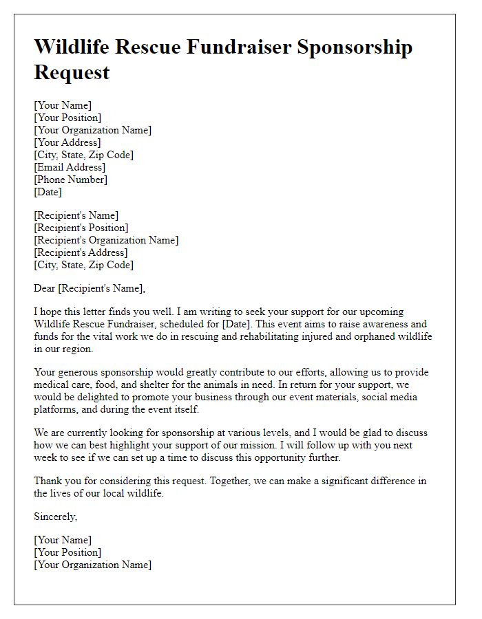 Letter template of sponsorship request for wildlife rescue fundraiser.