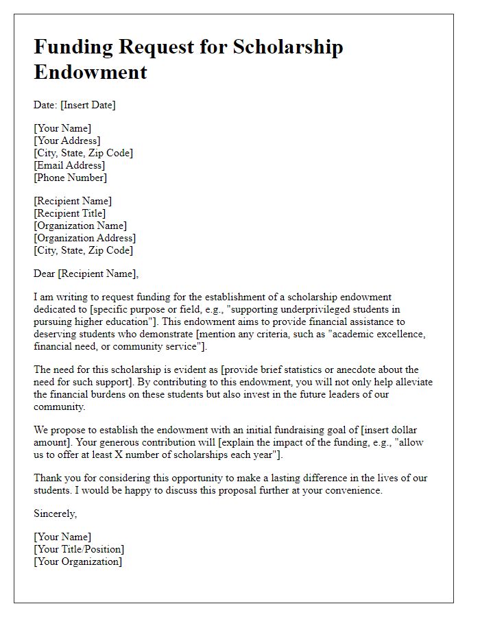 Letter template of funding request for scholarship endowment