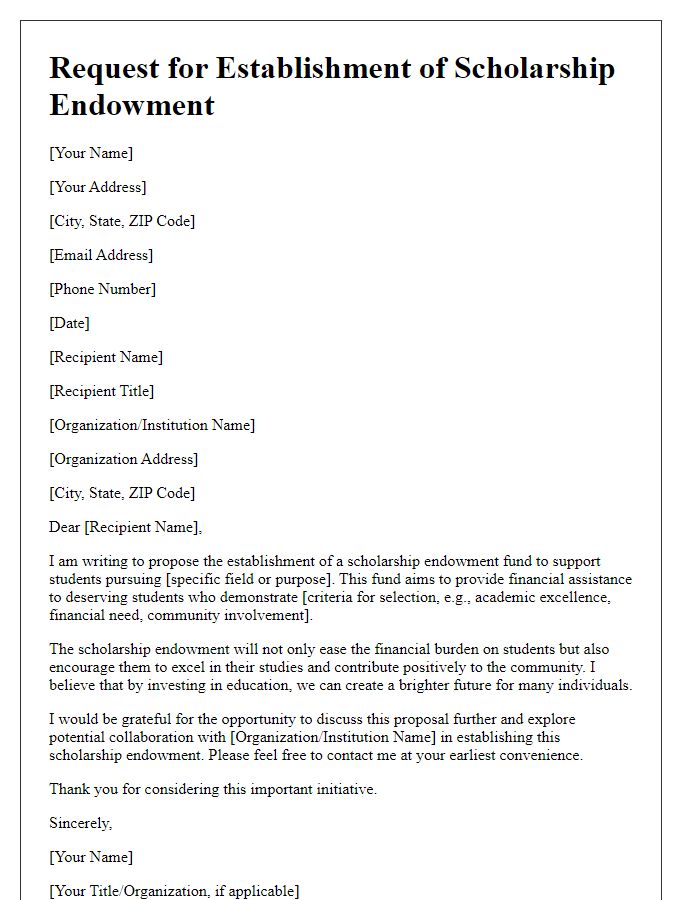 Letter template of scholarship endowment establishment request