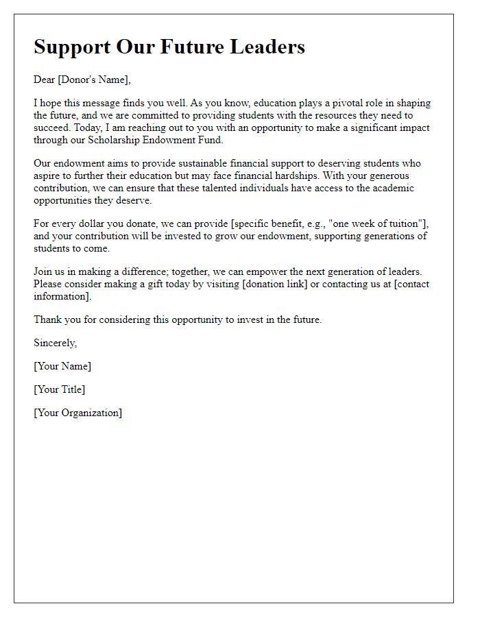 Letter template of scholarship endowment fundraising appeal