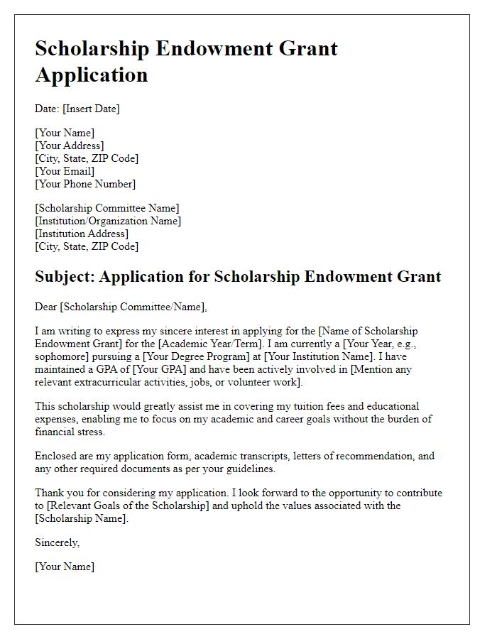 Letter template of scholarship endowment grant application