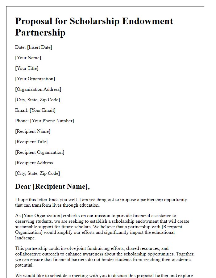 Letter template of scholarship endowment partnership proposal