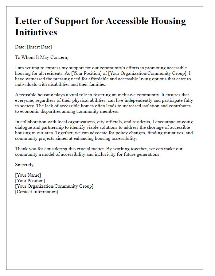 Letter template of community involvement in accessible housing efforts