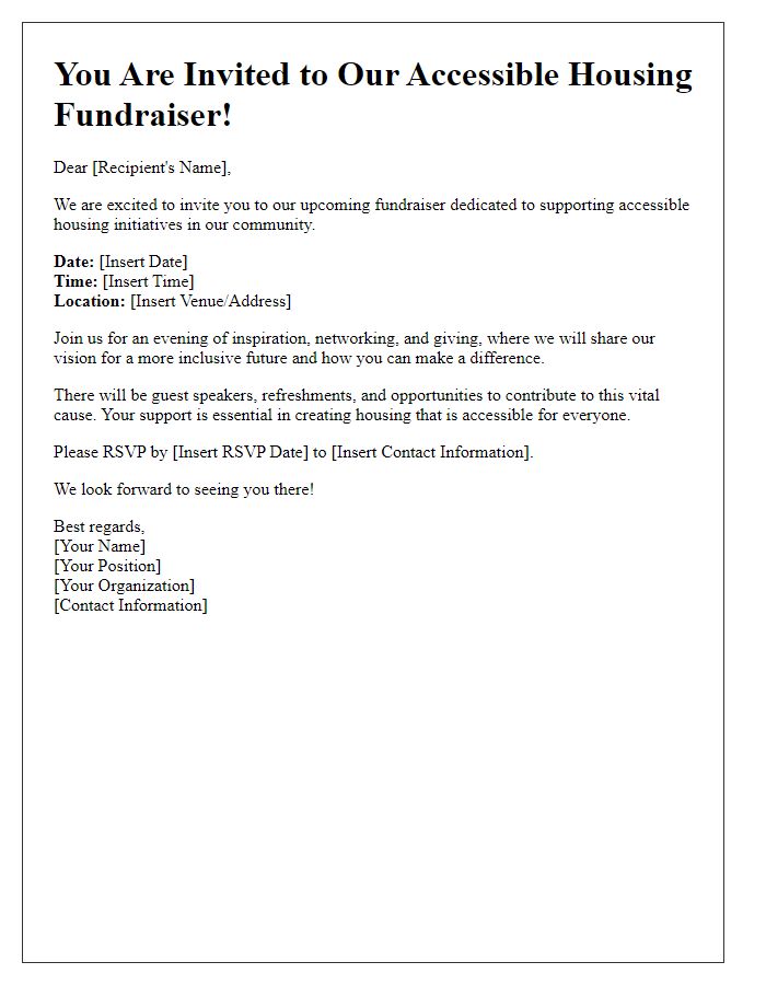 Letter template of invitation to an accessible housing fundraiser