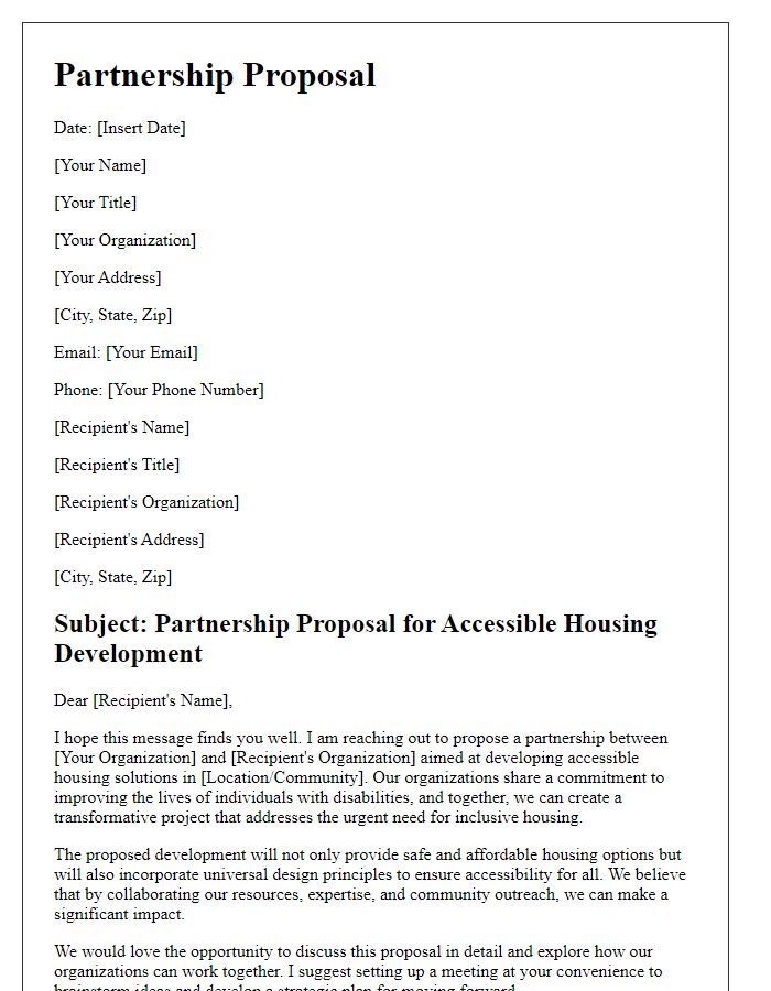 Letter template of partnership proposal for accessible housing development