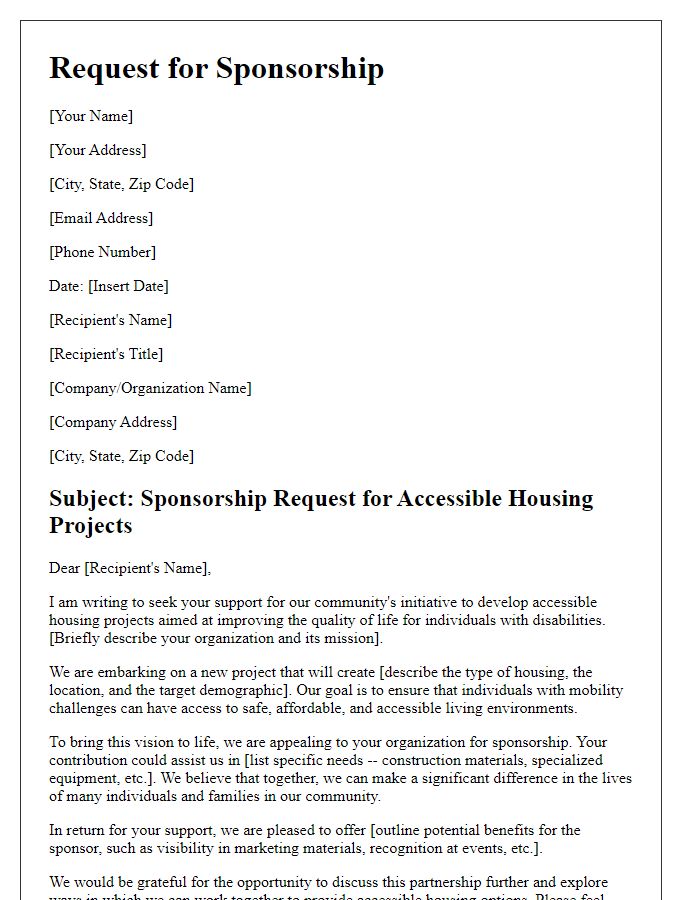 Letter template of sponsorship request for accessible housing projects