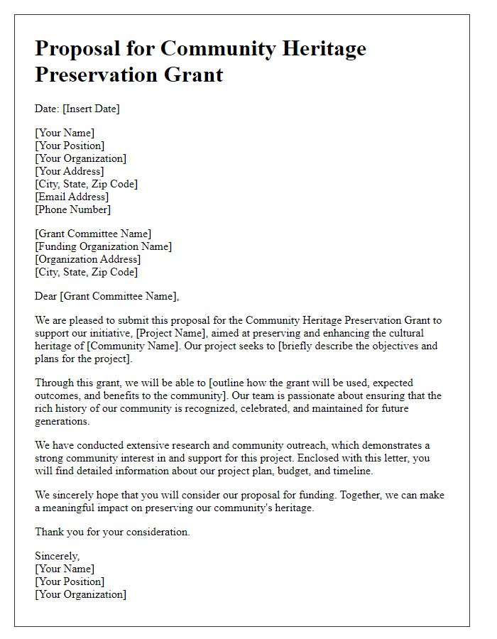 Letter template of proposal for community heritage preservation grant