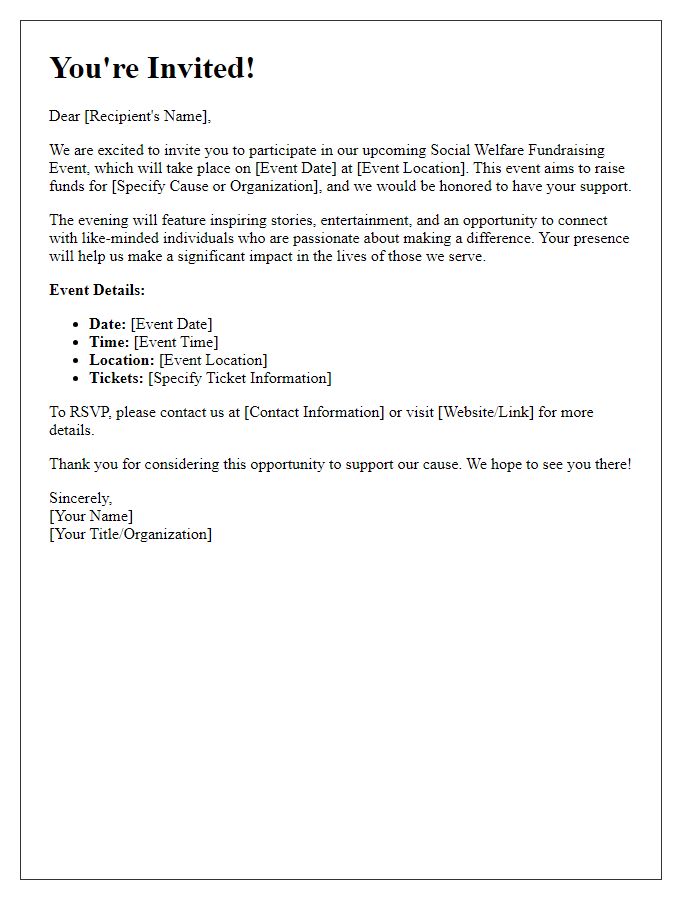 Letter template of invitation to participate in a social welfare fundraising event.