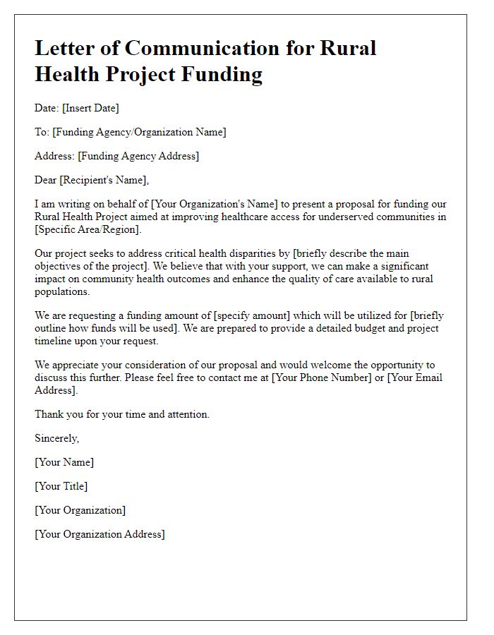 Letter template of communication for rural health project funding