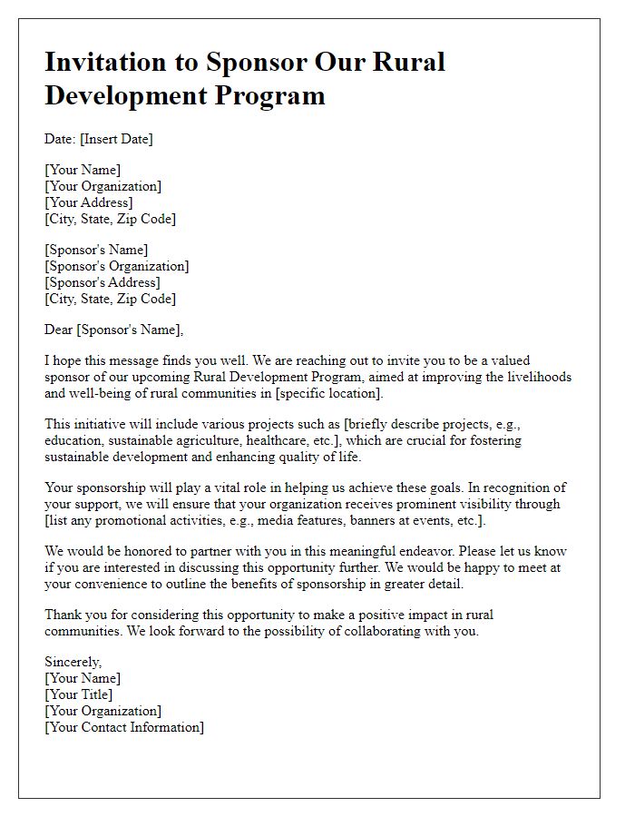 Letter template of invitation to sponsor rural development programs