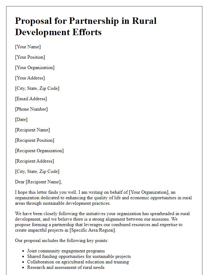 Letter template of proposal for partnering in rural development efforts