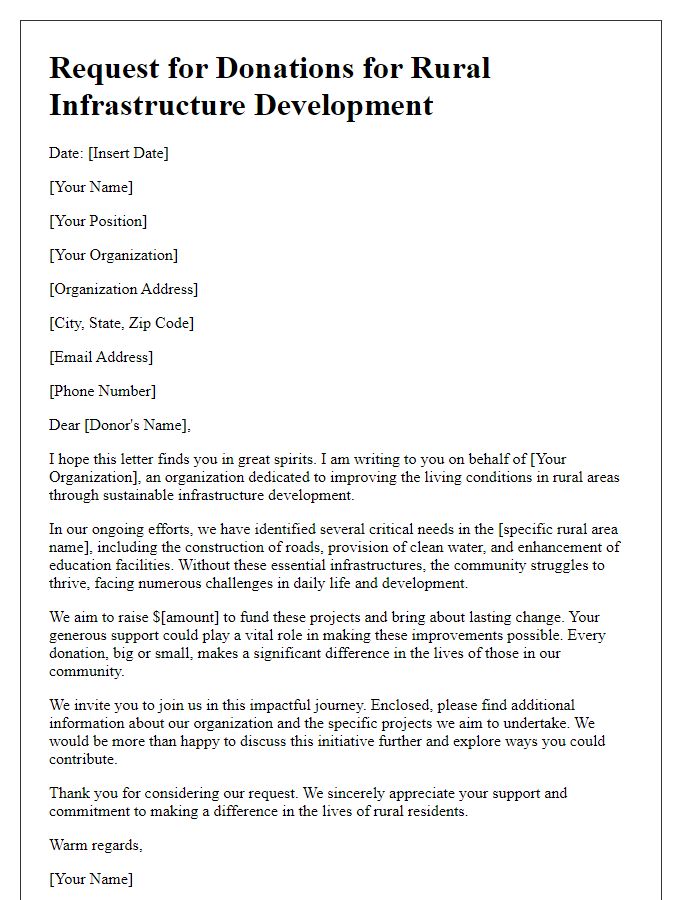 Letter template of request for donations for rural infrastructure