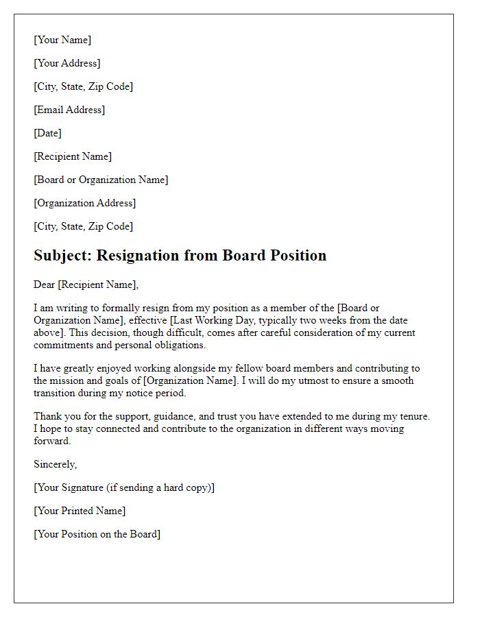 Letter template of board member resignation with notice period