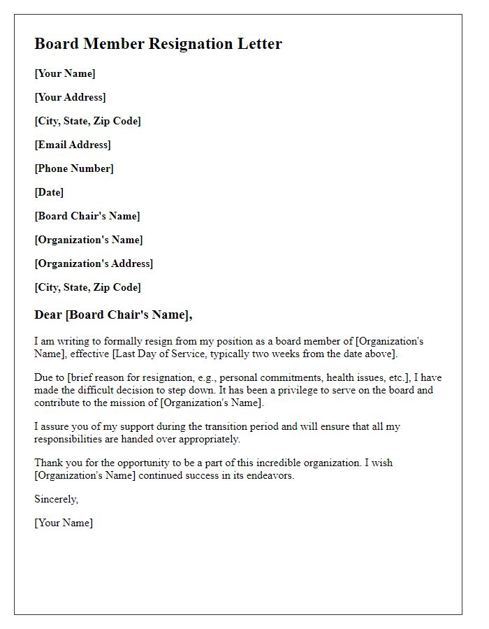 Letter template of spontaneous board member resignation