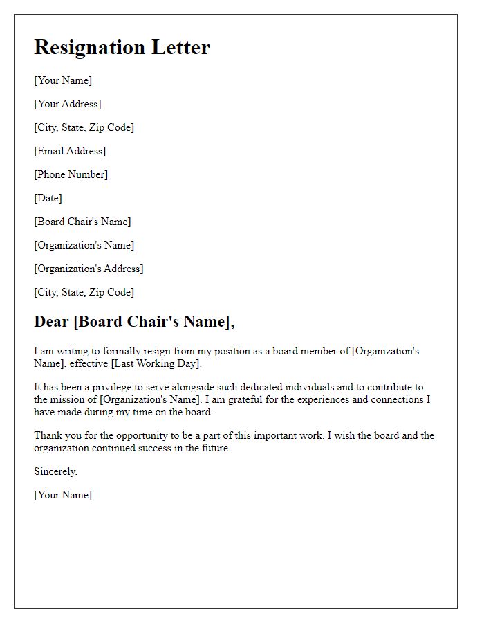 Letter template of voluntary board member resignation