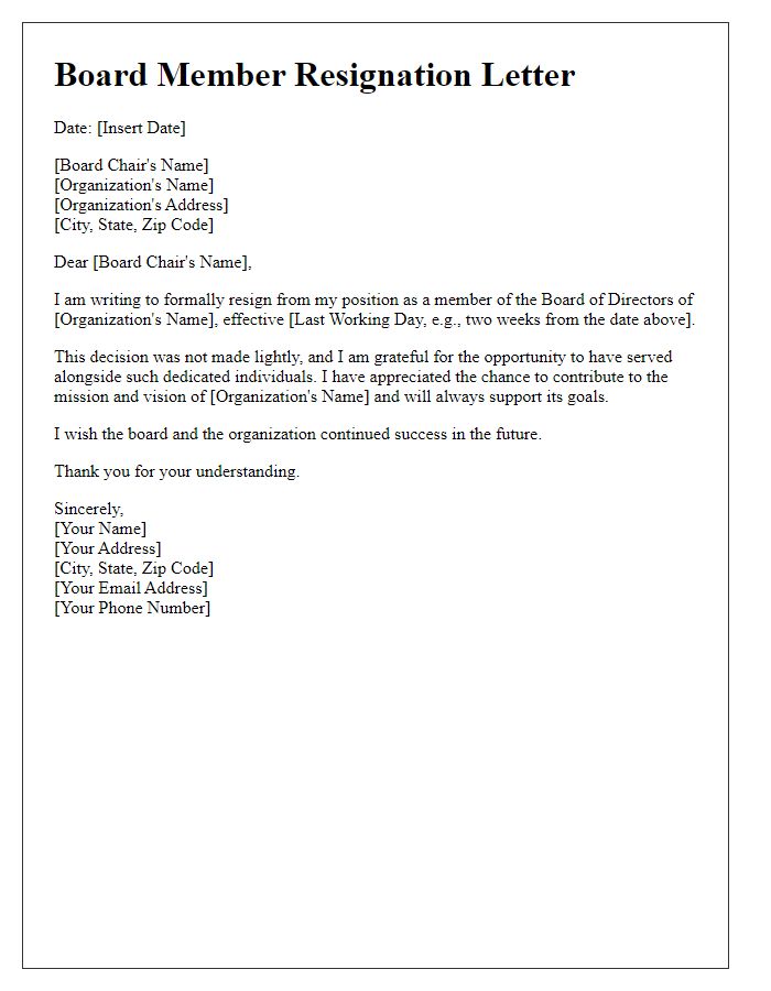 Letter template of written board member resignation