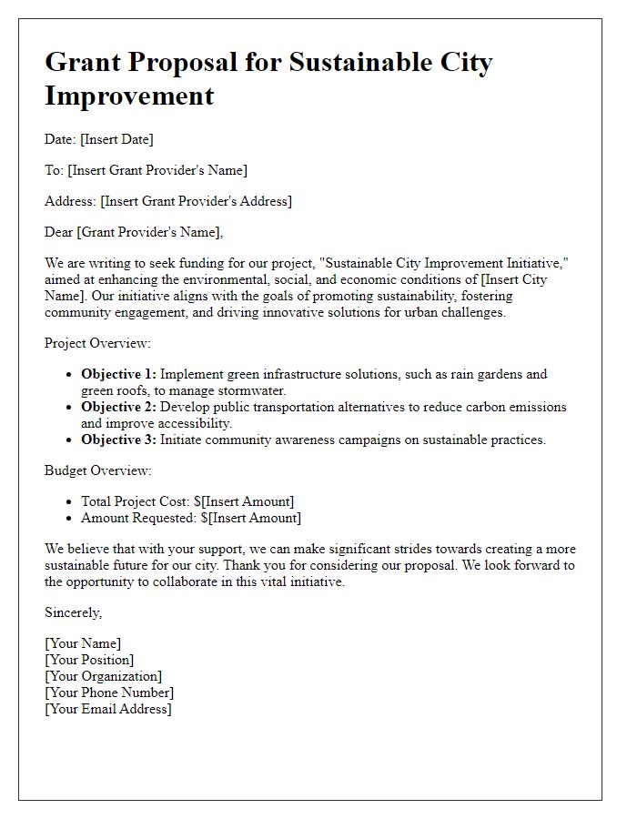 Letter template of grant proposal for sustainable city improvement