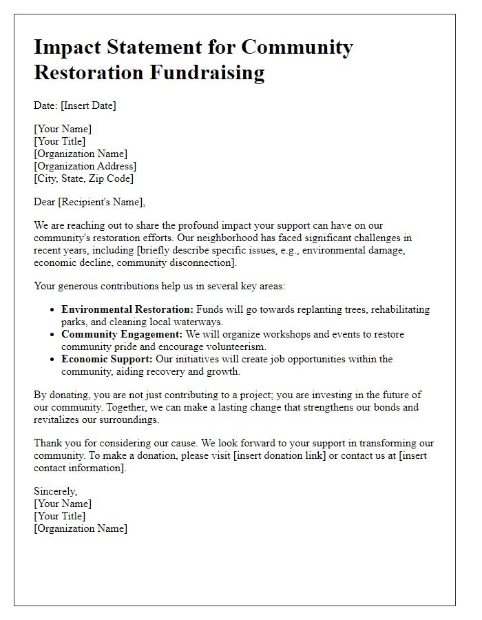 Letter template of impact statement for community restoration fundraising