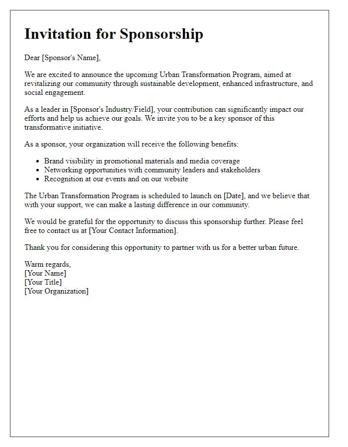 Letter template of sponsorship invitation for urban transformation program