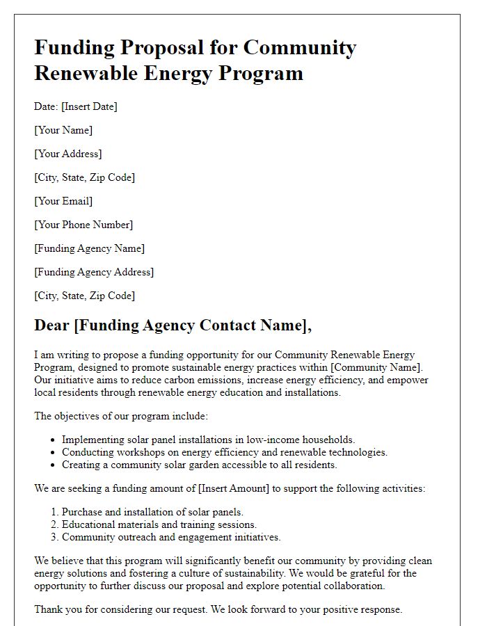 Letter template of funding proposal for community renewable energy program