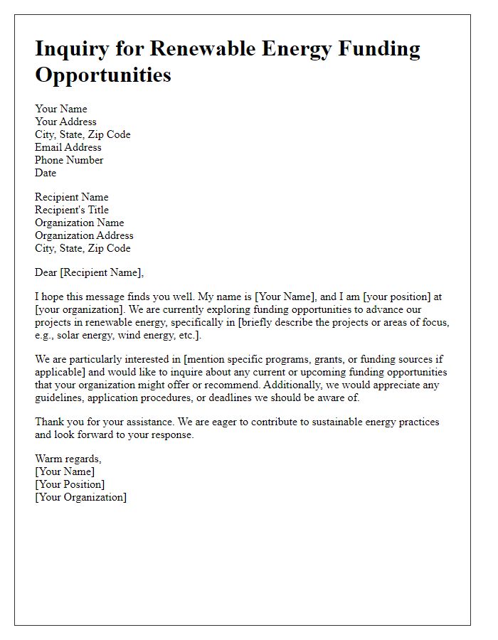 Letter template of inquiry for renewable energy funding opportunities