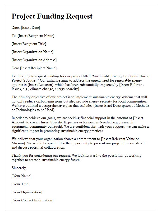 Letter template of project funding request for sustainable energy solutions