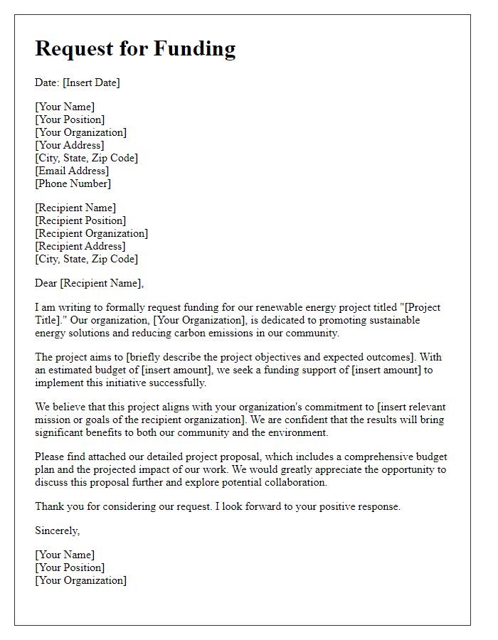 Letter template of request for renewable energy project funding