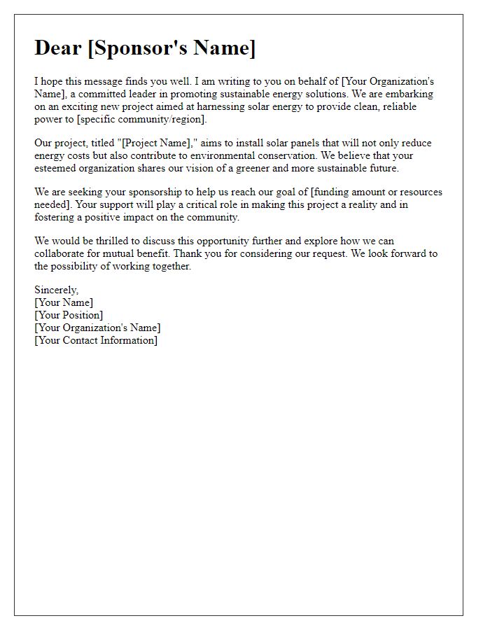 Letter template of sponsorship request for solar energy project