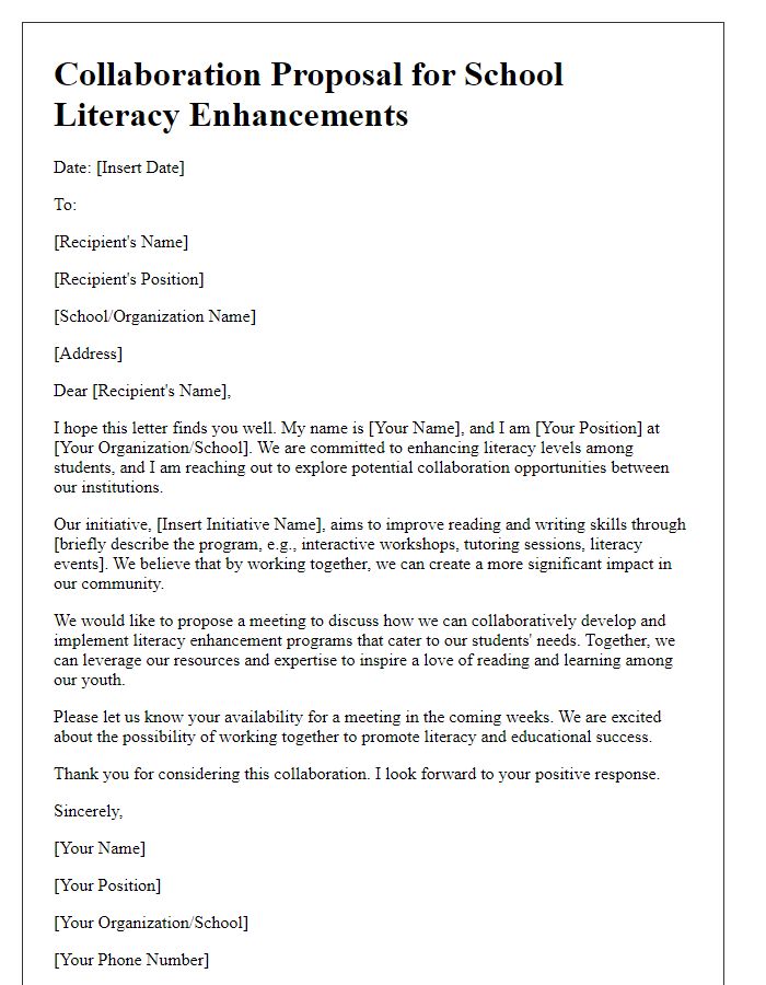 Letter template of collaboration proposal for school literacy enhancements